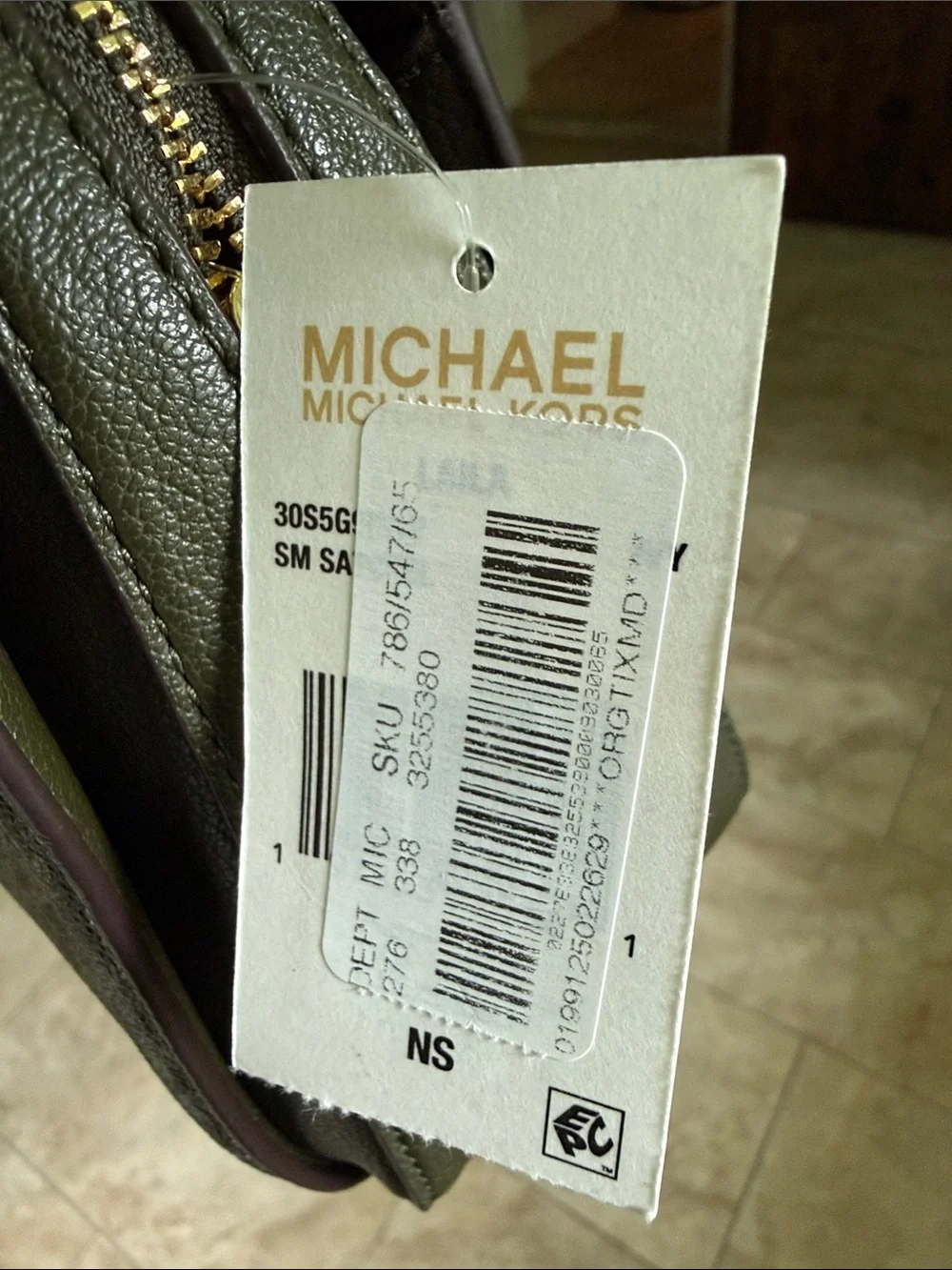 Michael Kors Dark Green Signature Satchel with Gold MK Charm